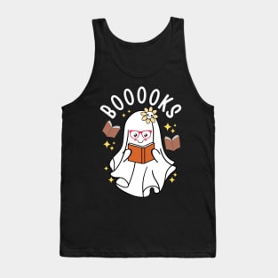 Halloween Booooks Cute Ghost Reading Books Women Girls Tank Top